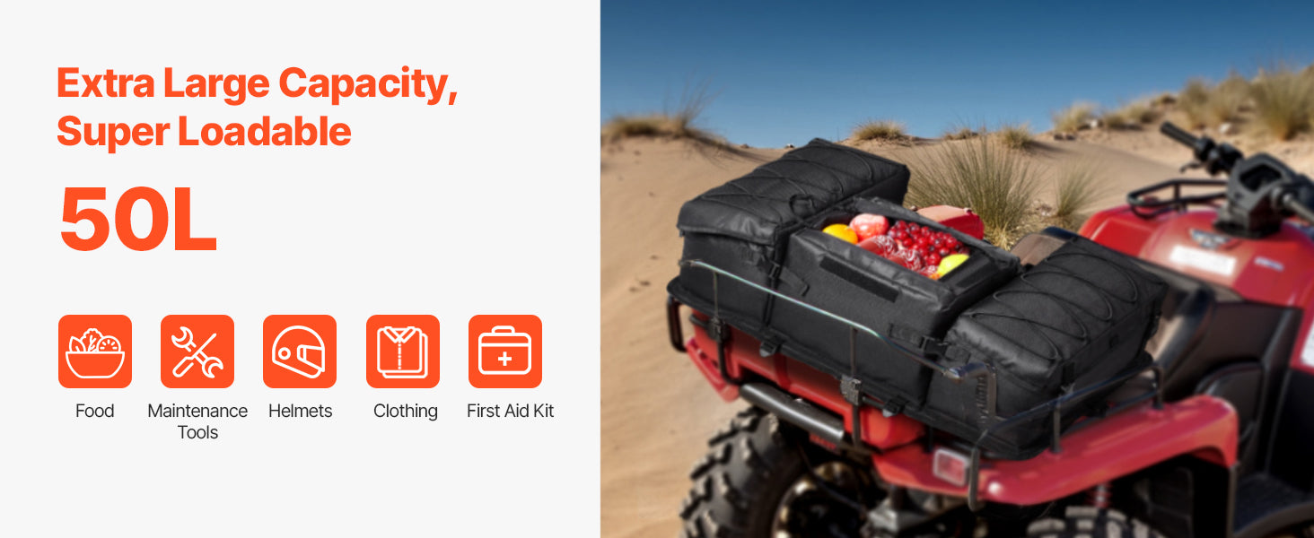 50L ATV Rear Storage Bag with Seat Cushion and Bottle Holder