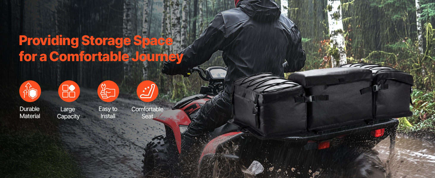 50L ATV Rear Storage Bag with Seat Cushion and Bottle Holder