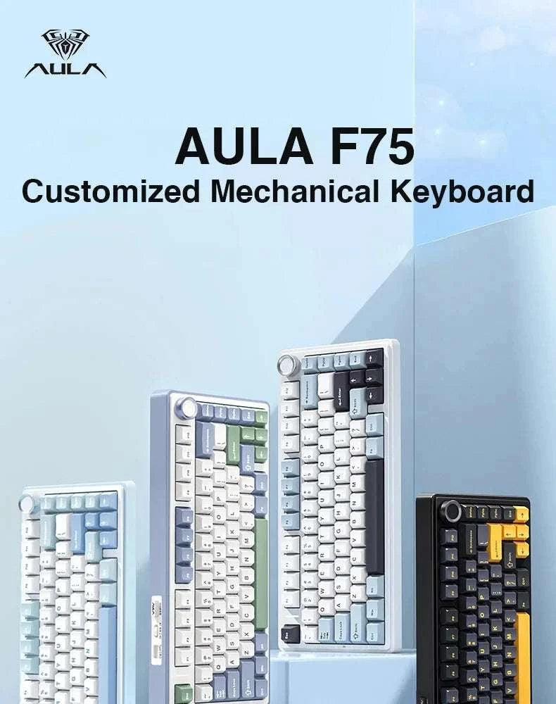 AULA F75 Wireless Mechanical Keyboard RGB 75% Hot Swap 78-Key-Reef Black / White Switch