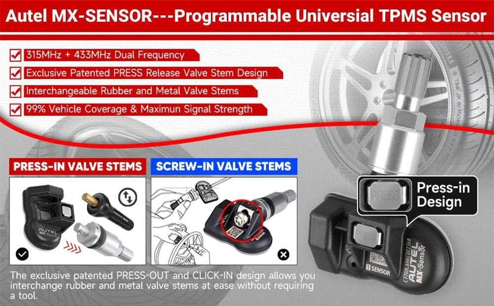 Autel MX-Sensor 2-in-1 TPMS 315MHz & 433MHz Press-In Replacement-4pcs Sensors / United States