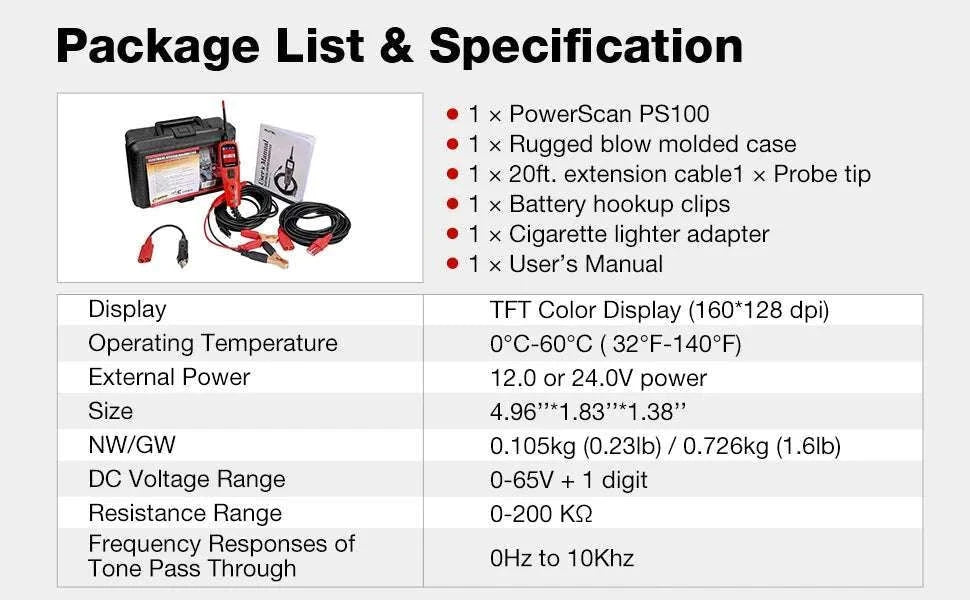 Autel PowerScan PS100 Circuit Tester 12V/24V Electrical Diagnostic Tool-Original / United States