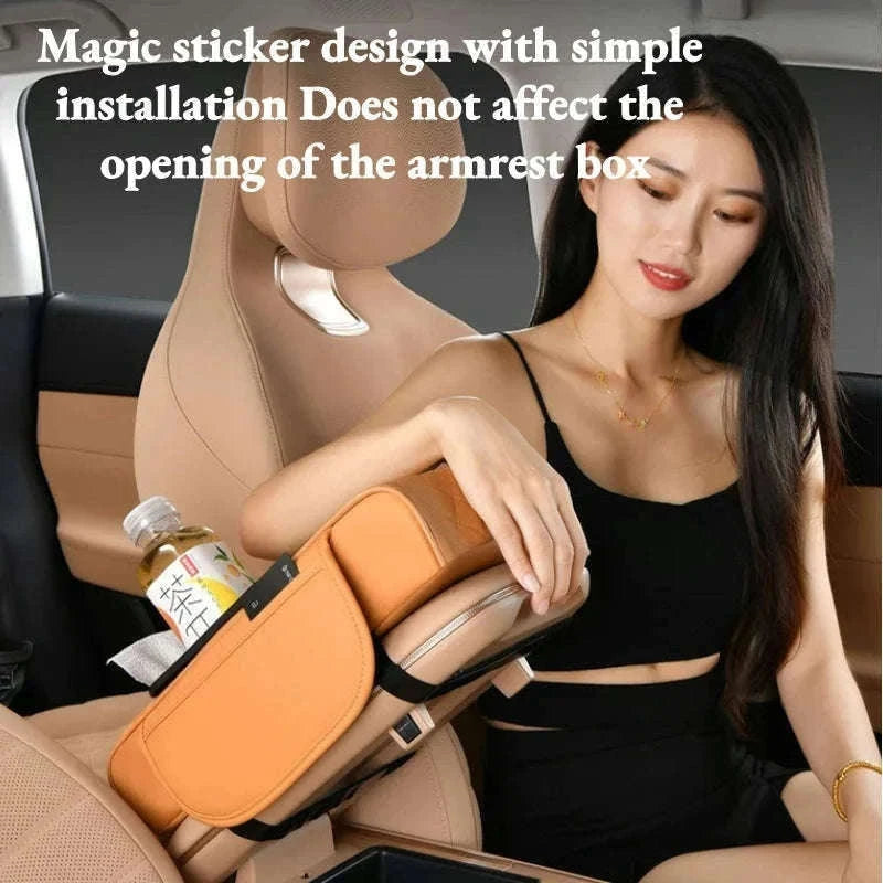 Auto Center Console Armrest Cushion with Dual Cup Holders-Brown