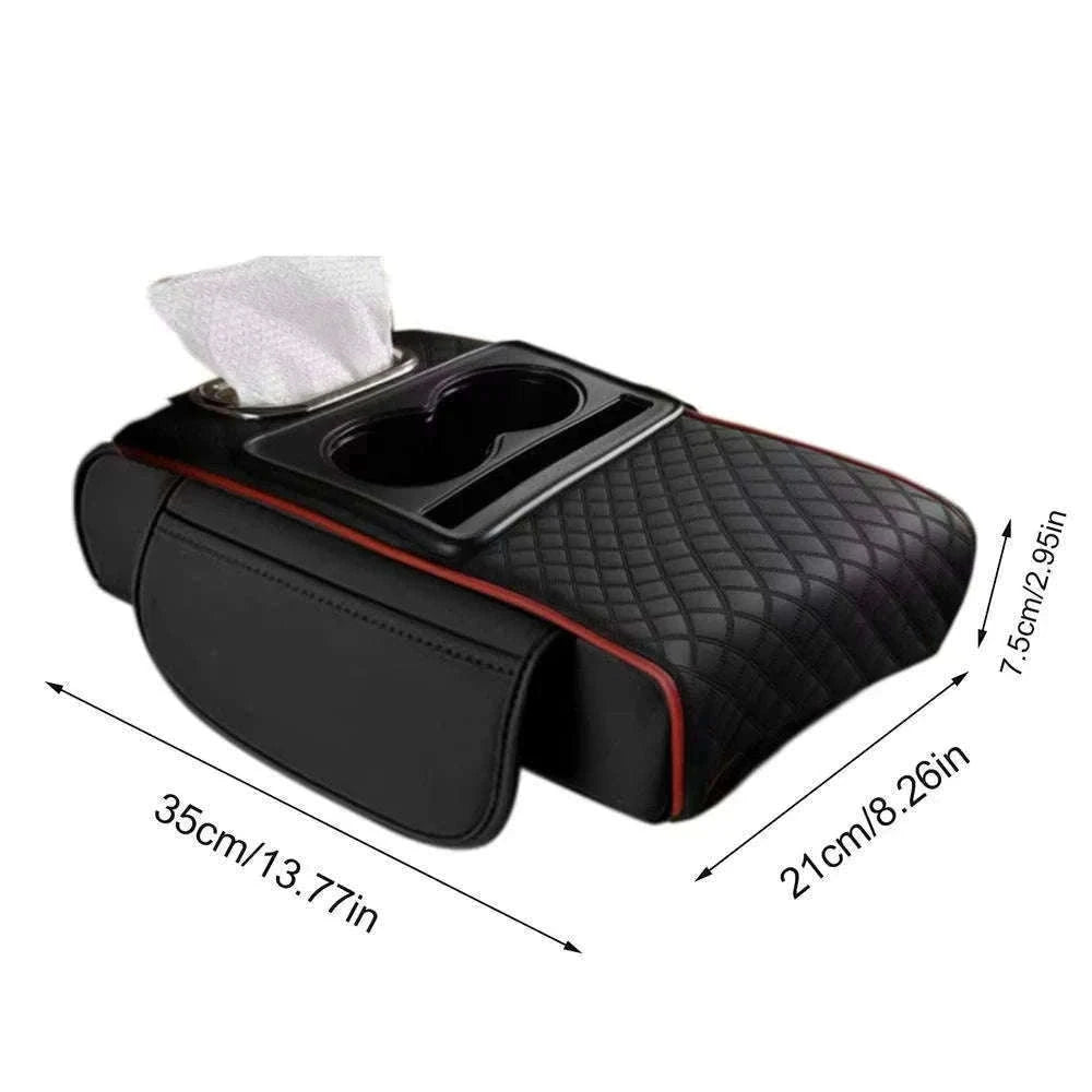 Auto Center Console Armrest Cushion with Dual Cup Holders-Brown