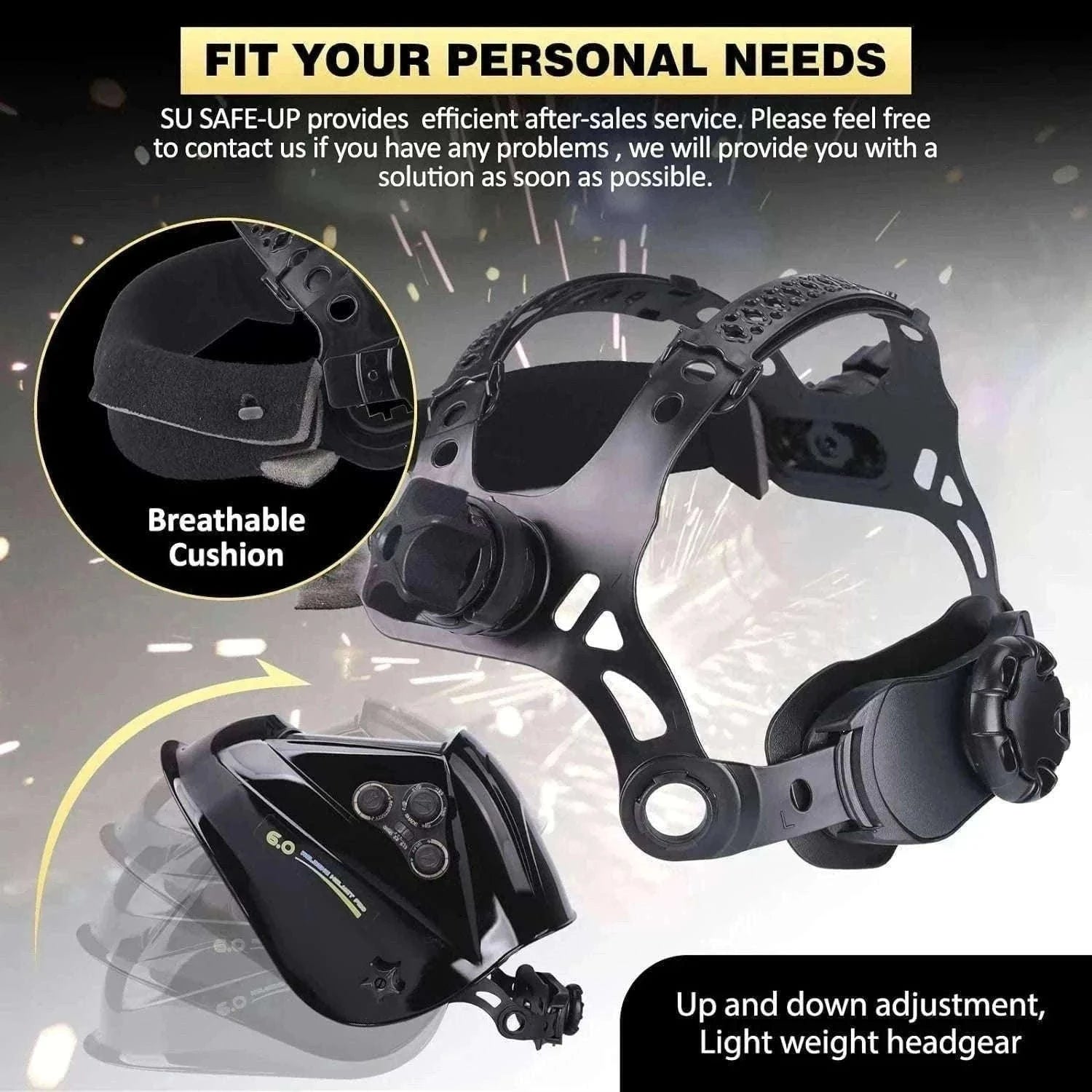 Auto-Darkening Welding Helmet 1/1/1/1 True Color 4 Sensors-UN9k Black