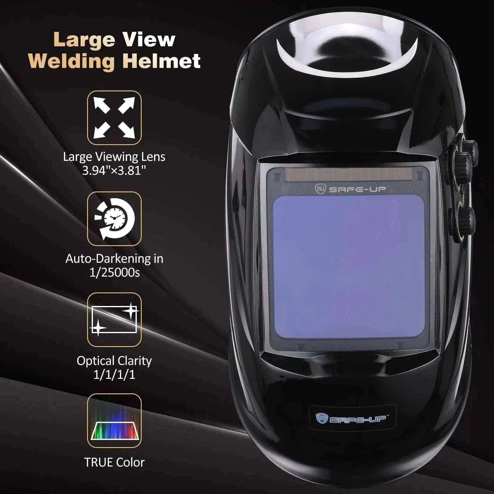 Auto-Darkening Welding Helmet 1/1/1/1 True Color 4 Sensors-UN9k Black