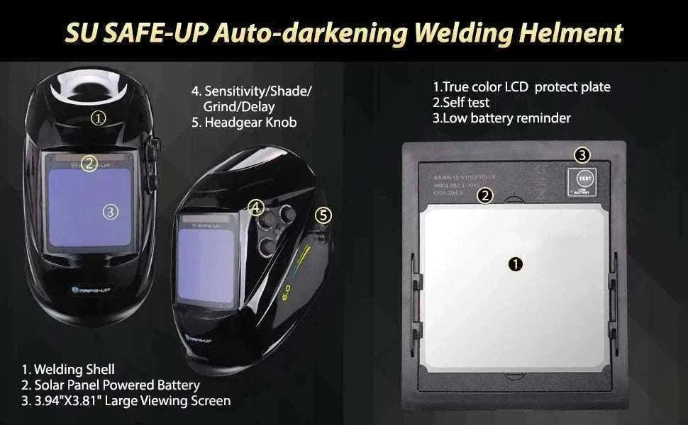 Auto-Darkening Welding Helmet 1/1/1/1 True Color 4 Sensors-UN9k Black