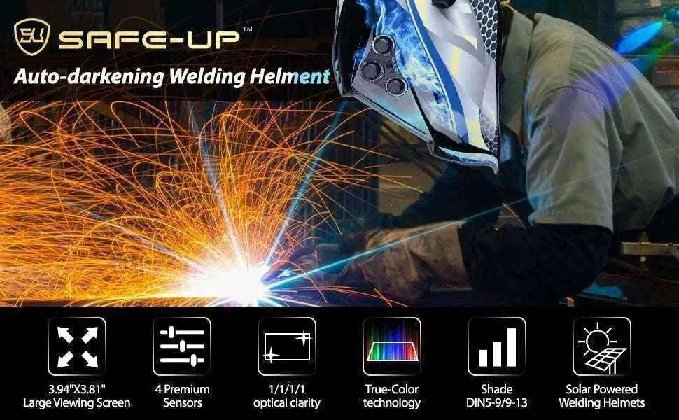 Auto-Darkening Welding Helmet 1/1/1/1 True Color 4 Sensors-UN9k Black