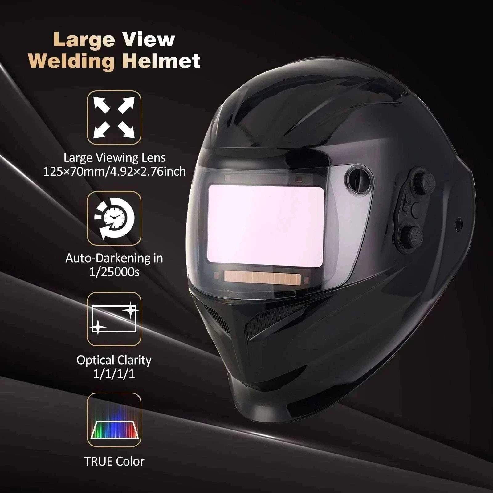 Auto-Darkening Welding Helmet 1/1/1/1 True Color 4 Sensors-UN9k Black