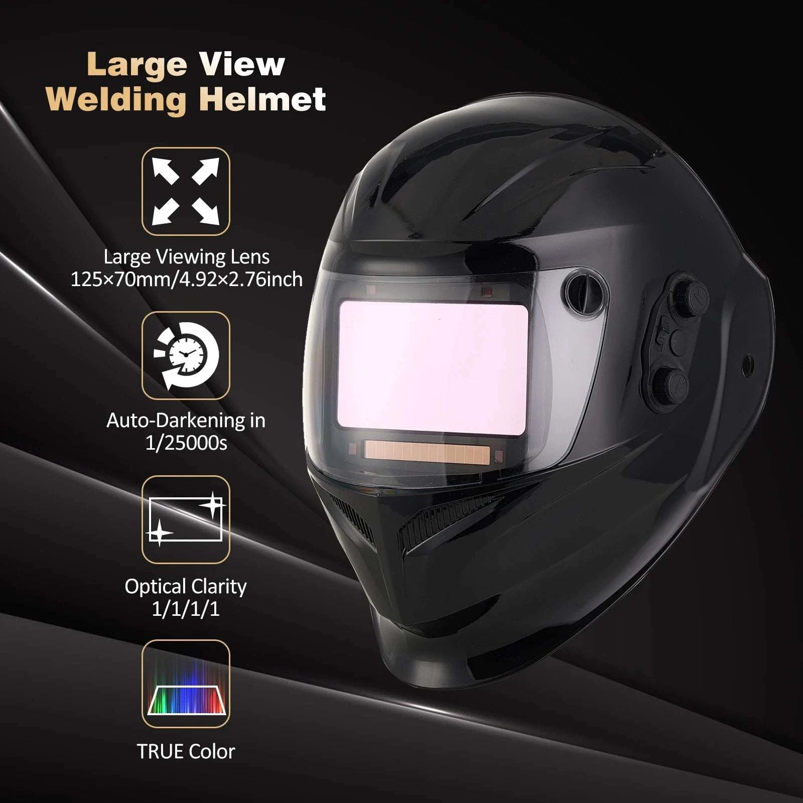 Auto-Darkening Welding Helmet 1/1/1/1 True Color 4 Sensors-UN9k Black