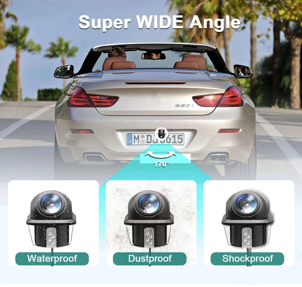 AUTOABC AHD 720P Waterproof Car Rear View Camera, 175°-Universal Camera / United States / 12 V