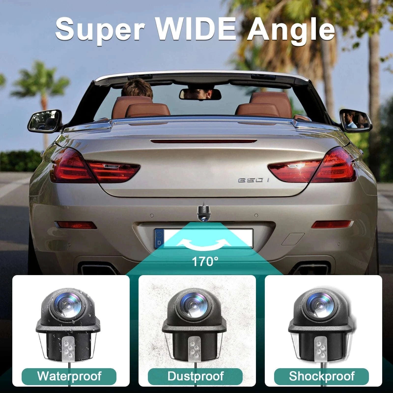 AUTOABC AHD 720P Waterproof Car Rear View Camera, 175°-Universal Camera / United States / 12 V