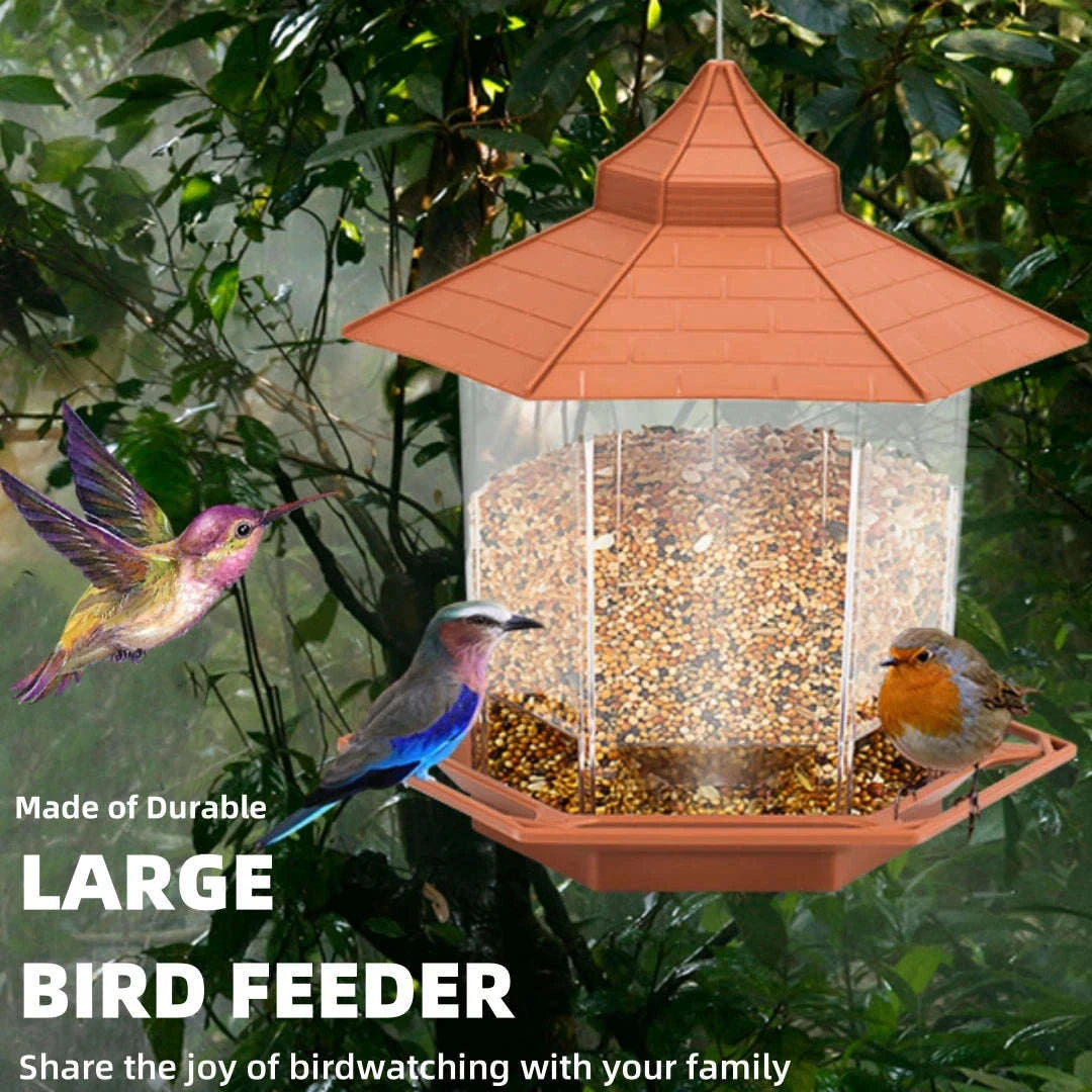 Automatic Bird Feeder Hanging Outdoor Gazebo-Style Food Container-1 Set