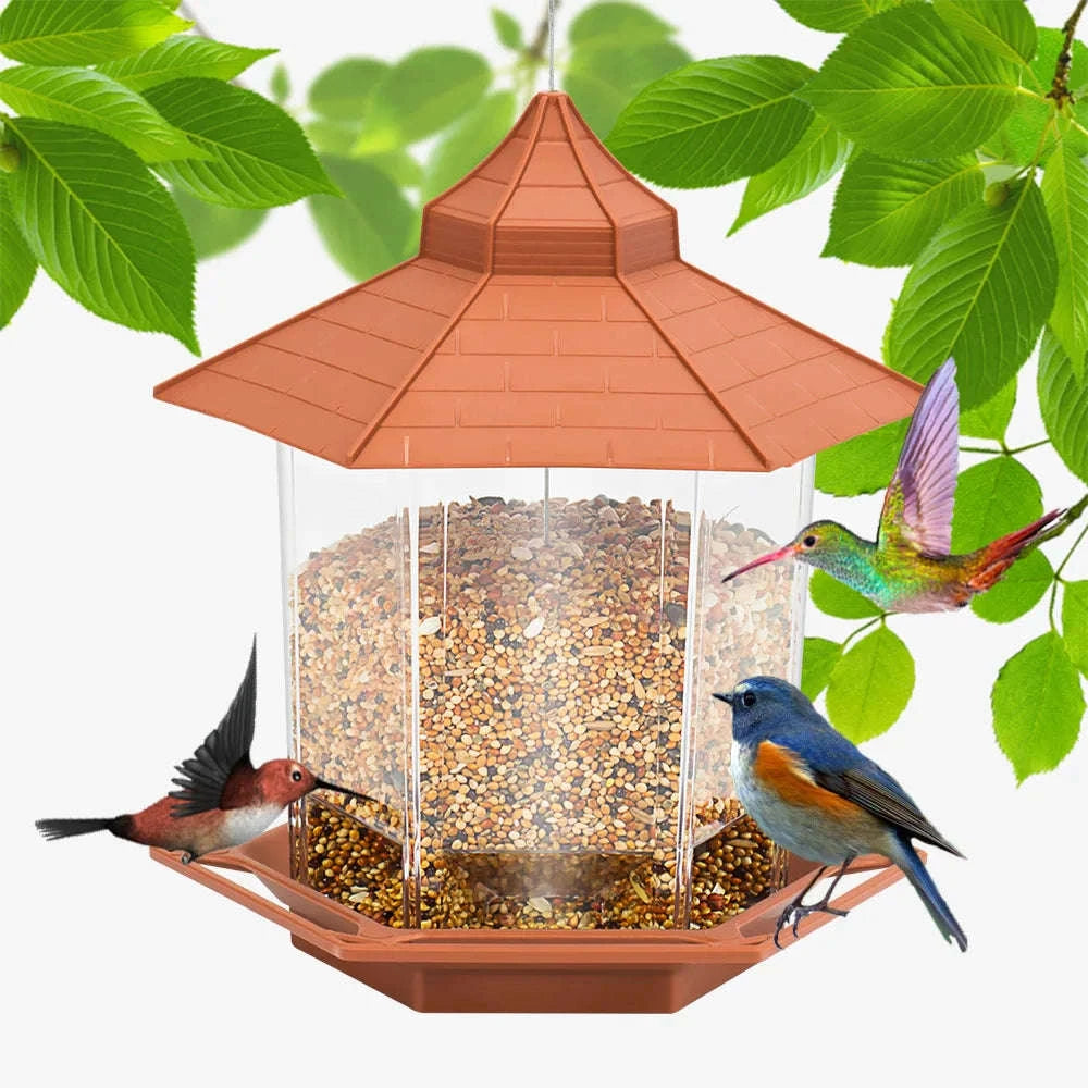 Automatic Bird Feeder Hanging Outdoor Gazebo-Style Food Container-1 Set