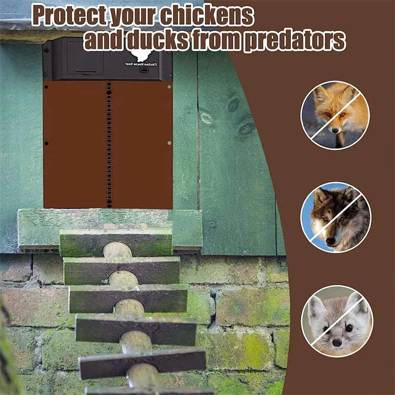 Automatic Chicken Coop Door with Light Sensor Control-Brown
