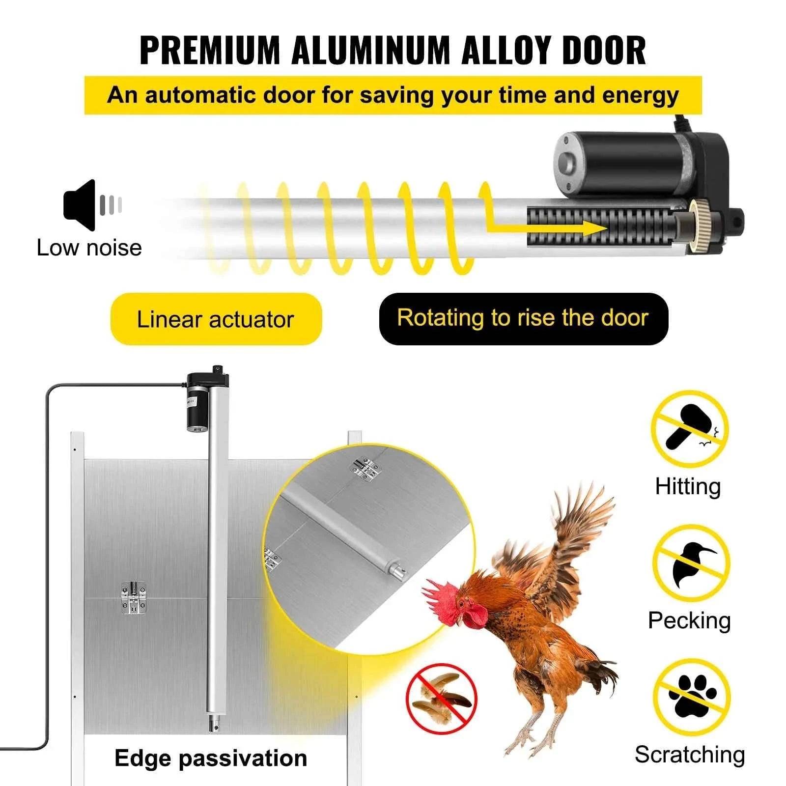 Automatic Chicken Coop Door with Timer, Light Sensor & 2 Remotes-EU plug / 11.8 x 11.8 in / france