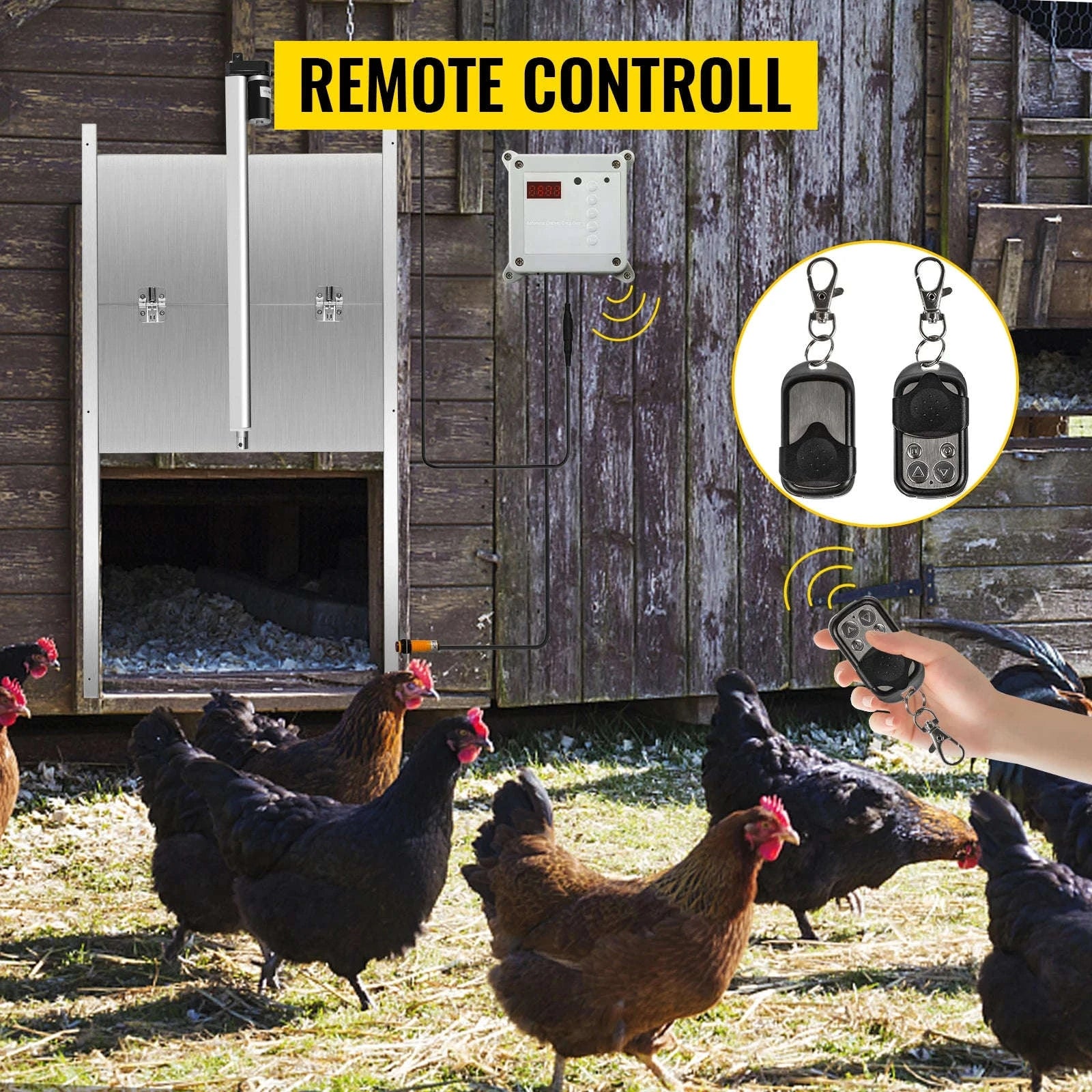 Automatic Chicken Coop Door with Timer, Light Sensor & 2 Remotes-EU plug / 11.8 x 11.8 in / france