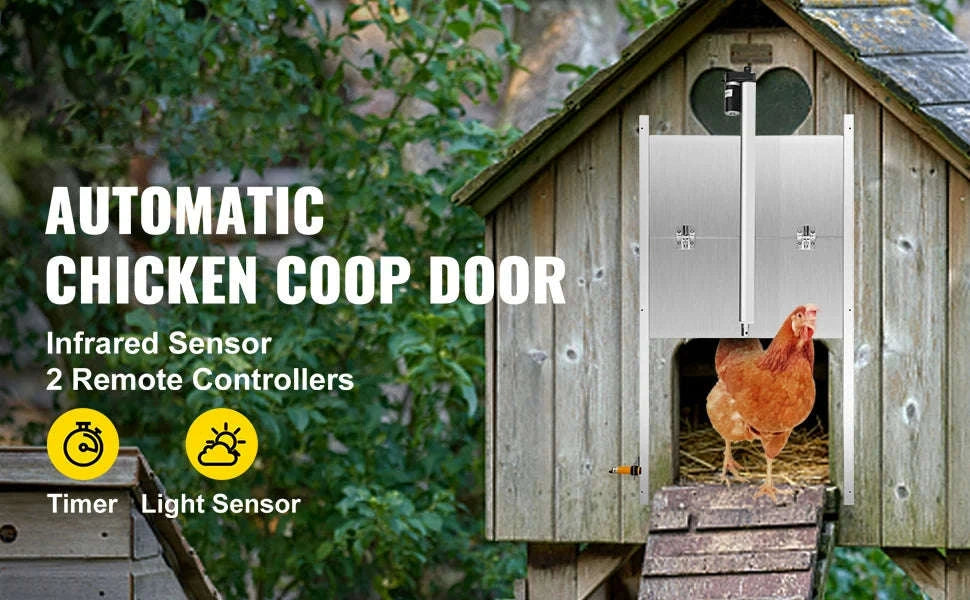 Automatic Chicken Coop Door with Timer, Light Sensor & 2 Remotes-EU plug / 11.8 x 11.8 in / france