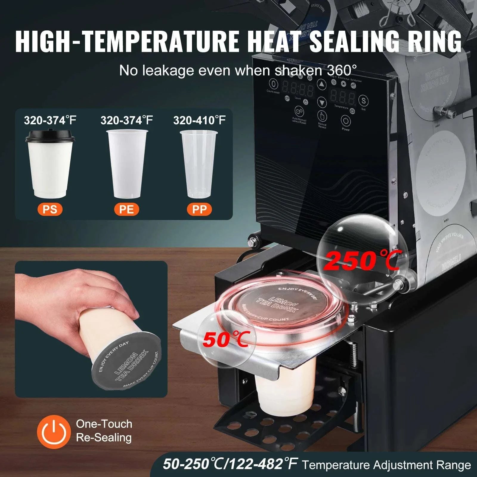 Automatic Cup Sealing Machine 500–650 Cups/H for Boba & Drinks-Black New / United States