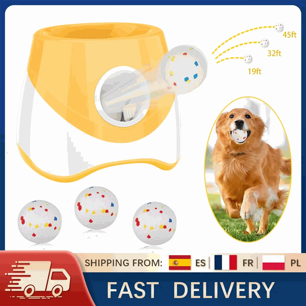 Automatic Dog Ball Launcher with 3 Balls, Adjustable 19–45 ft-Orange / france