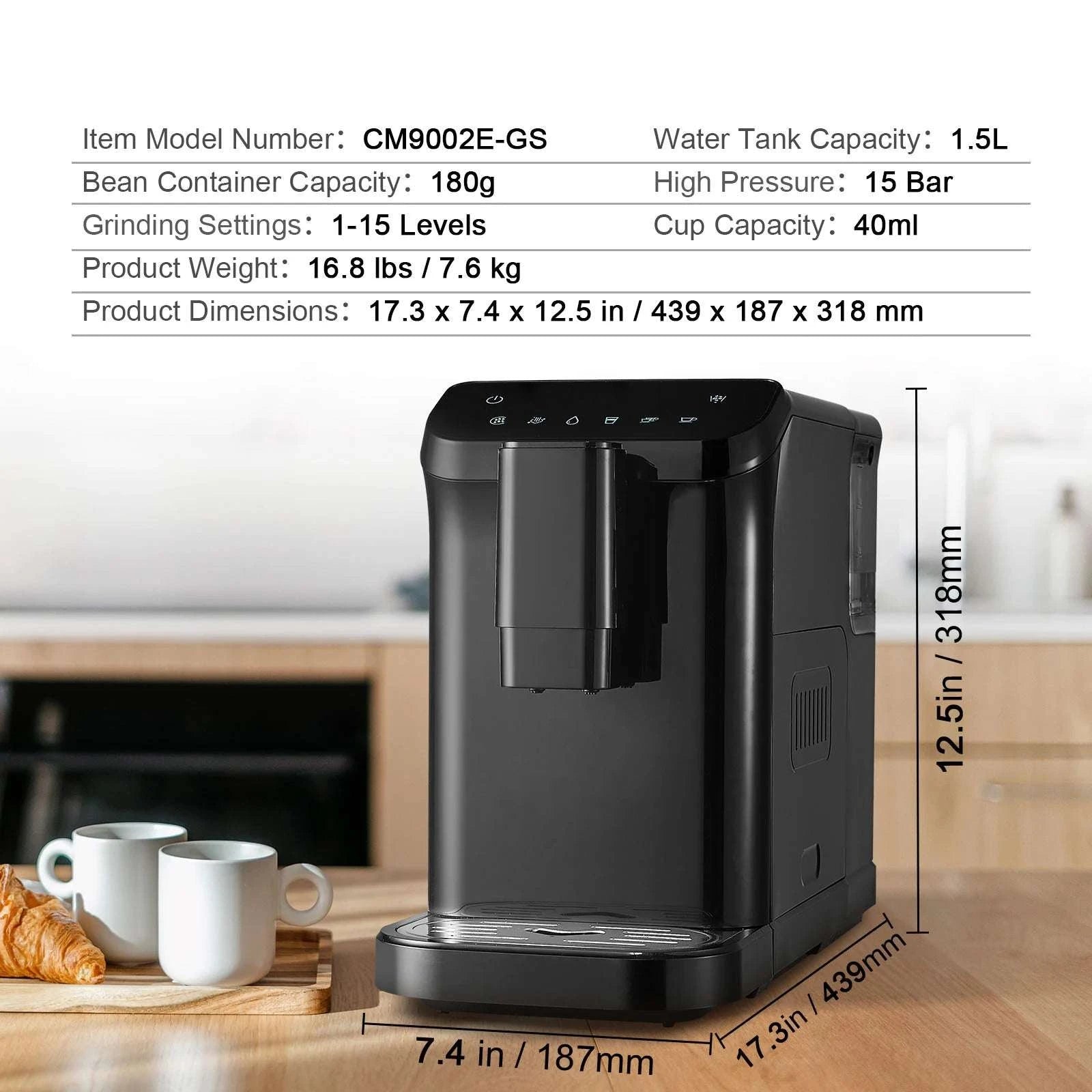 Automatic Espresso Machine with Grinder 15-Bar Coffee Maker 1.5L-black / United States