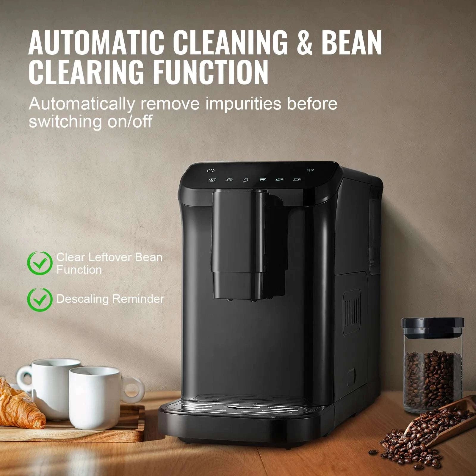 Automatic Espresso Machine with Grinder 15-Bar Coffee Maker 1.5L-black / United States