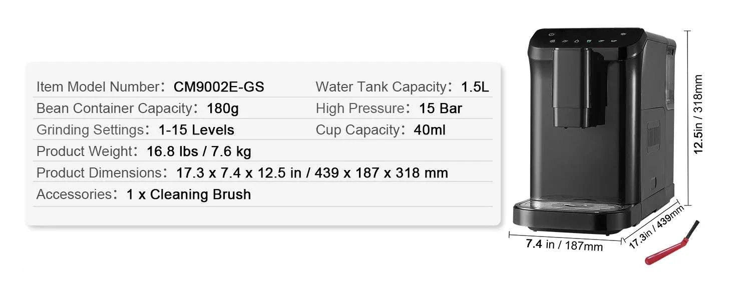 Automatic Espresso Machine with Grinder 15-Bar Coffee Maker 1.5L-black / United States