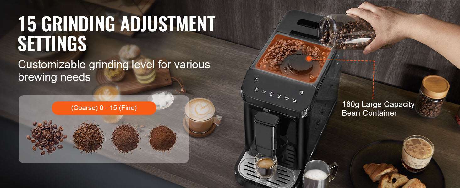 Automatic Espresso Machine with Grinder 15-Bar Coffee Maker 1.5L-