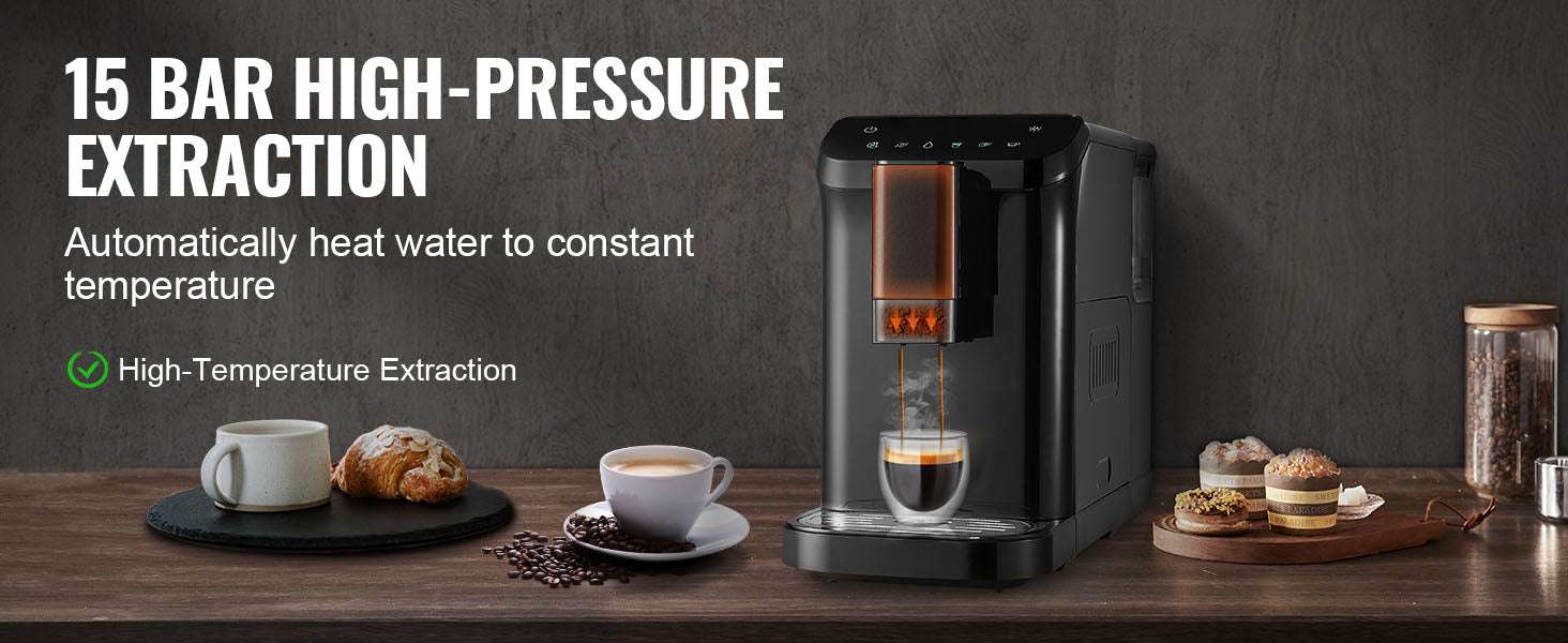 Automatic Espresso Machine with Grinder 15-Bar Coffee Maker 1.5L-