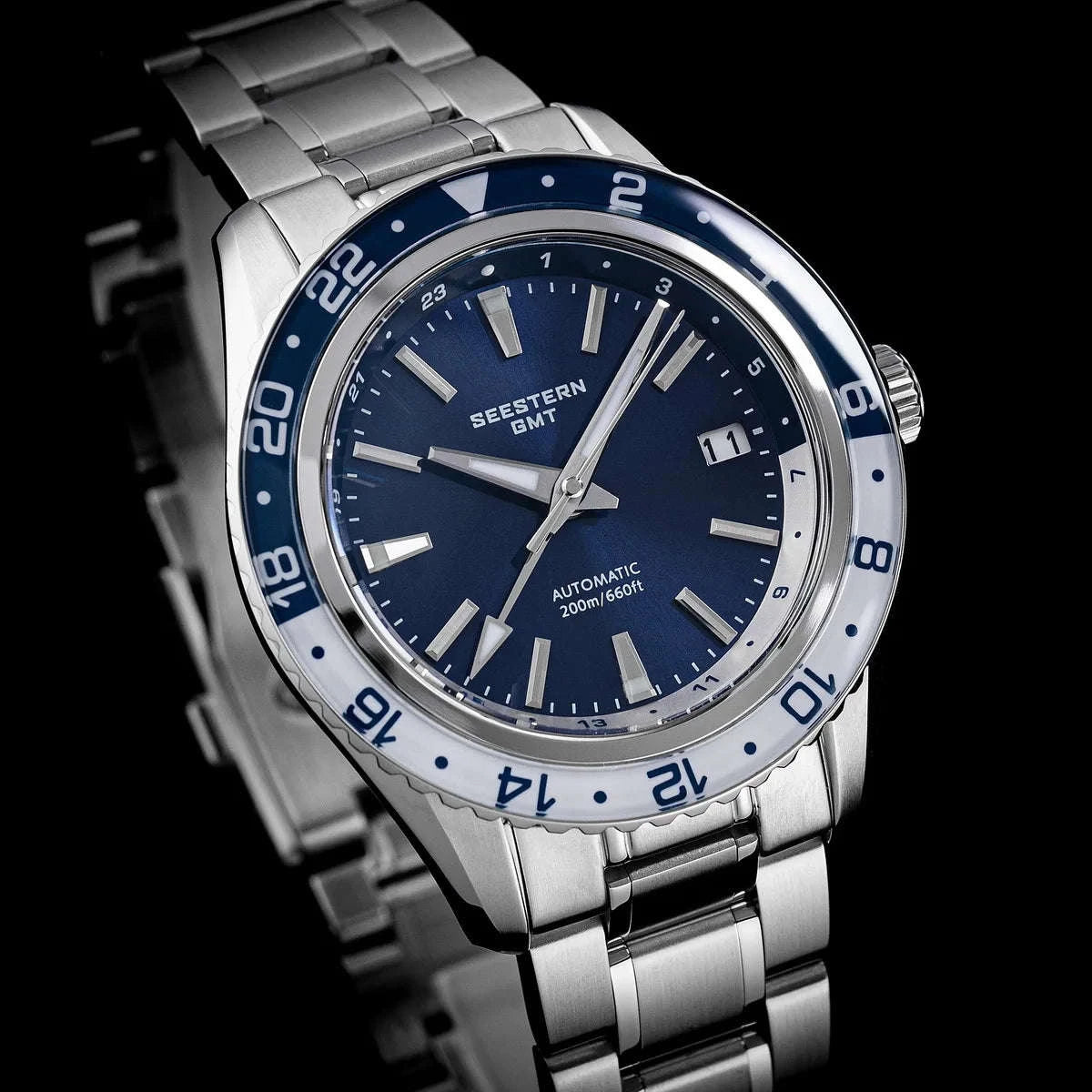 Automatic GMT Diver Watch NH34 Sapphire 200m Stainless Steel 41mm-Green