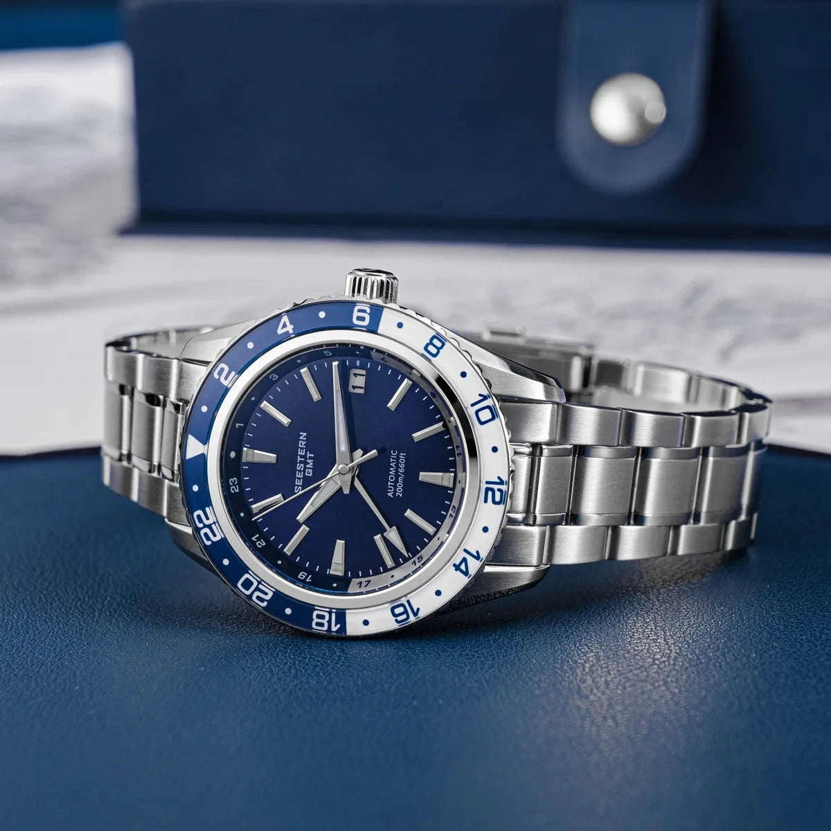 Automatic GMT Diver Watch NH34 Sapphire 200m Stainless Steel 41mm-Green