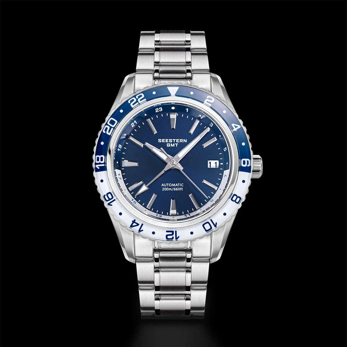 Automatic GMT Diver Watch NH34 Sapphire 200m Stainless Steel 41mm-Green