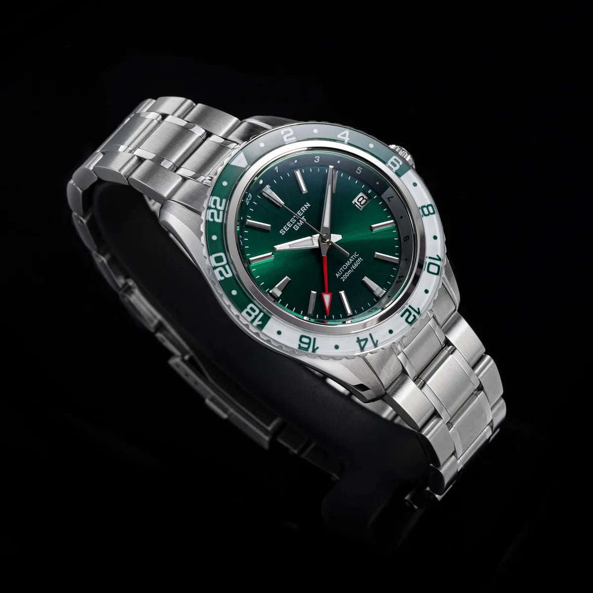 Automatic GMT Diver Watch NH34 Sapphire 200m Stainless Steel 41mm-Green