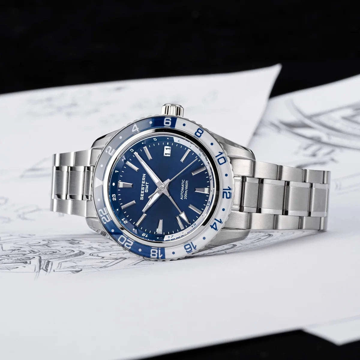 Automatic GMT Diver Watch NH34 Sapphire 200m Stainless Steel 41mm-Green