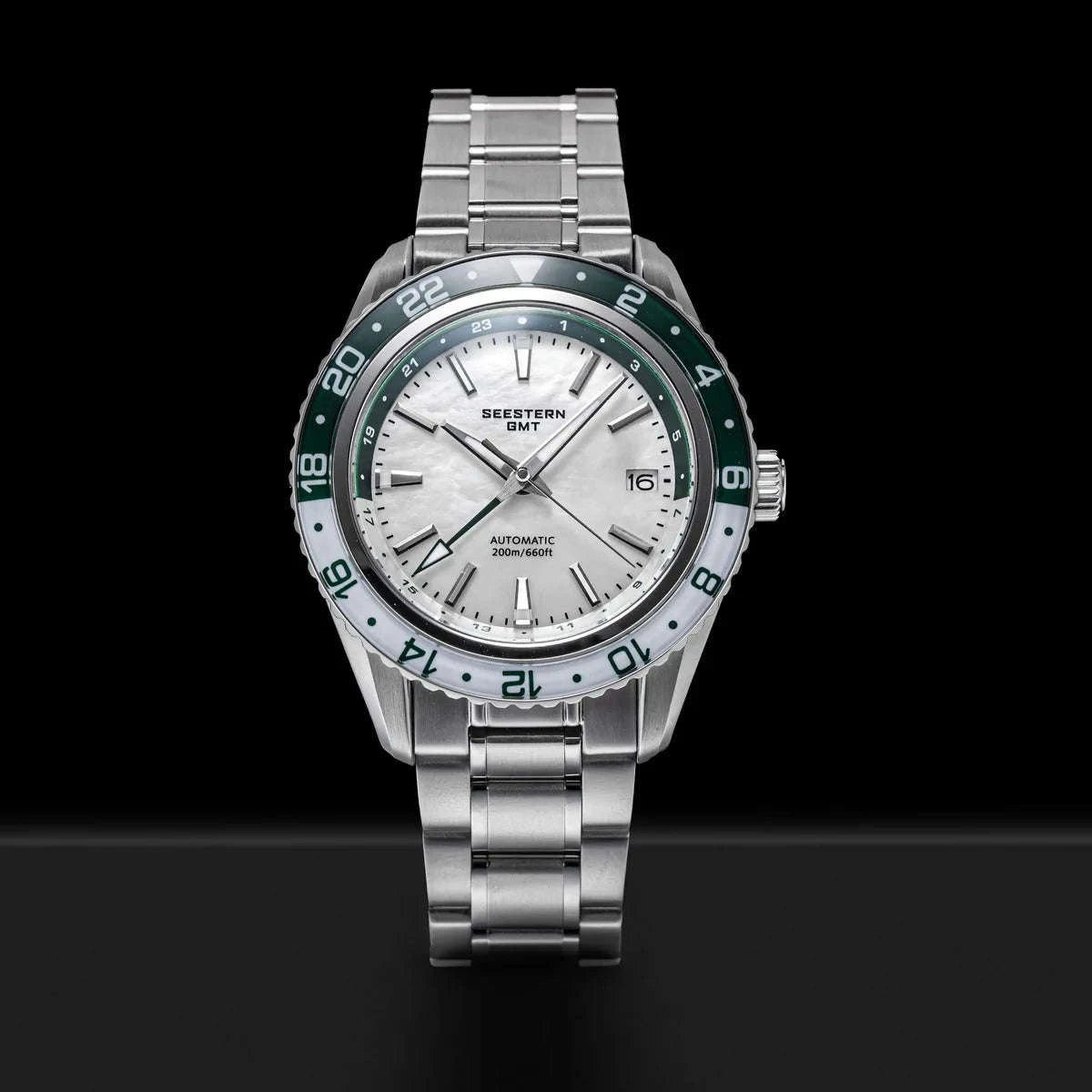 Automatic GMT Diver Watch NH34 Sapphire 200m Stainless Steel 41mm-Green