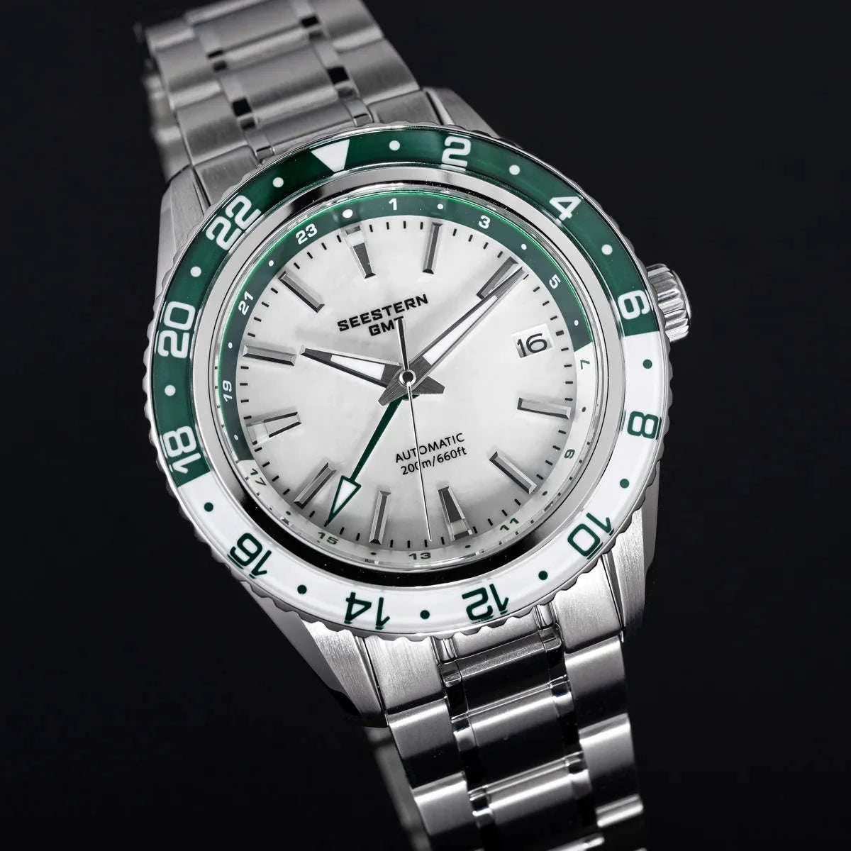 Automatic GMT Diver Watch NH34 Sapphire 200m Stainless Steel 41mm-Green