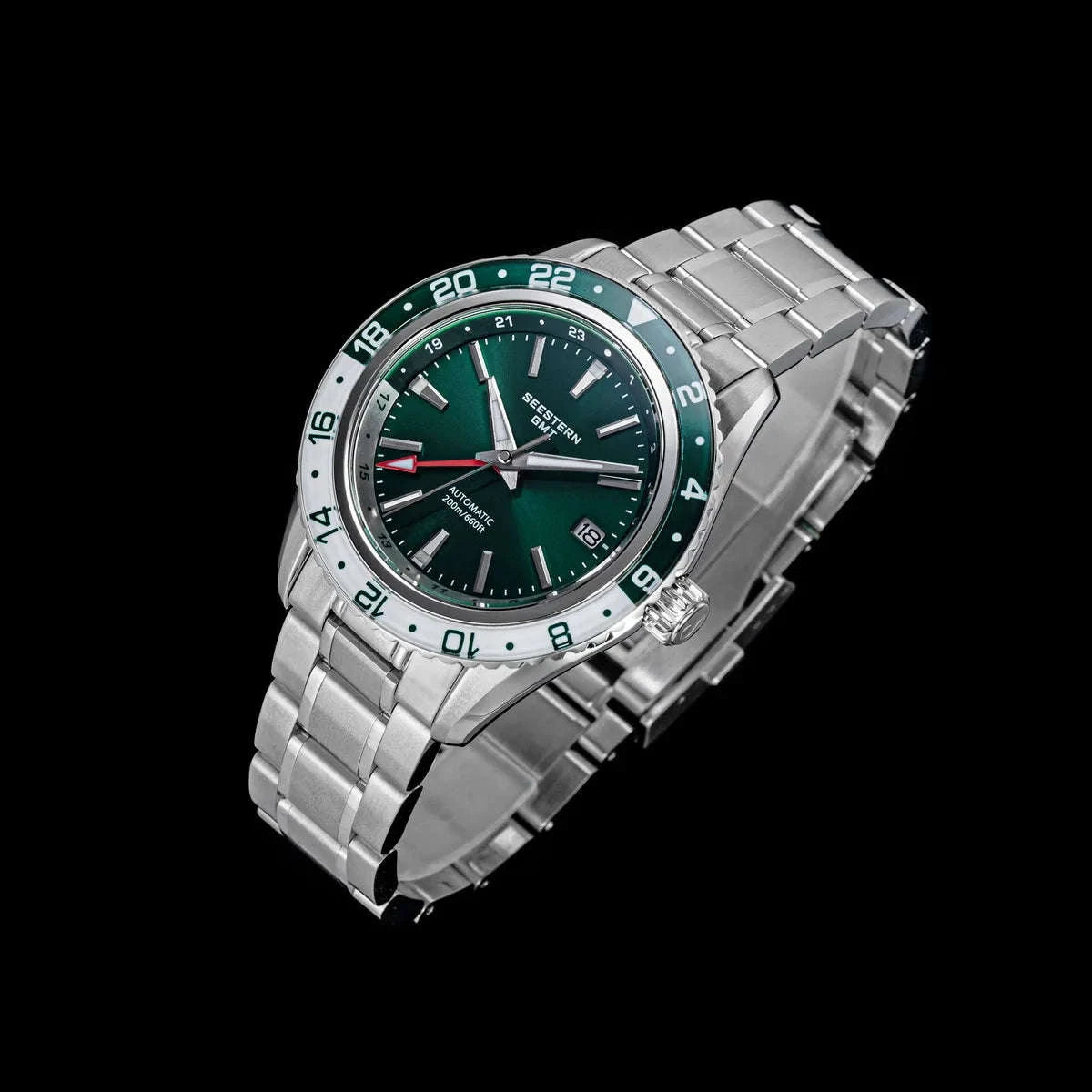 Automatic GMT Diver Watch NH34 Sapphire 200m Stainless Steel 41mm-Green