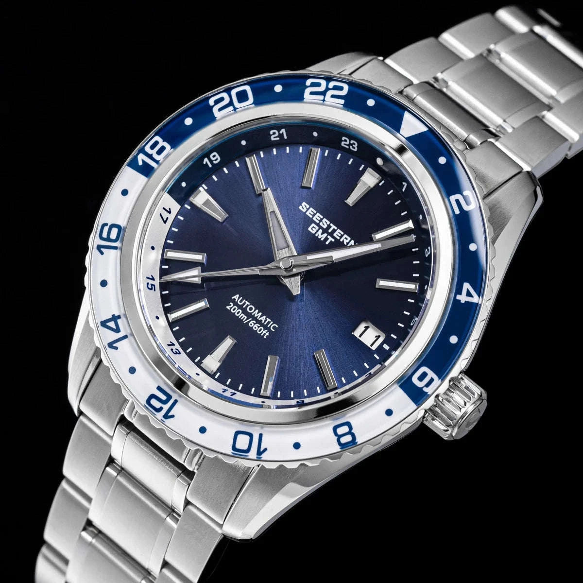 Automatic GMT Diver Watch NH34 Sapphire 200m Stainless Steel 41mm-Green