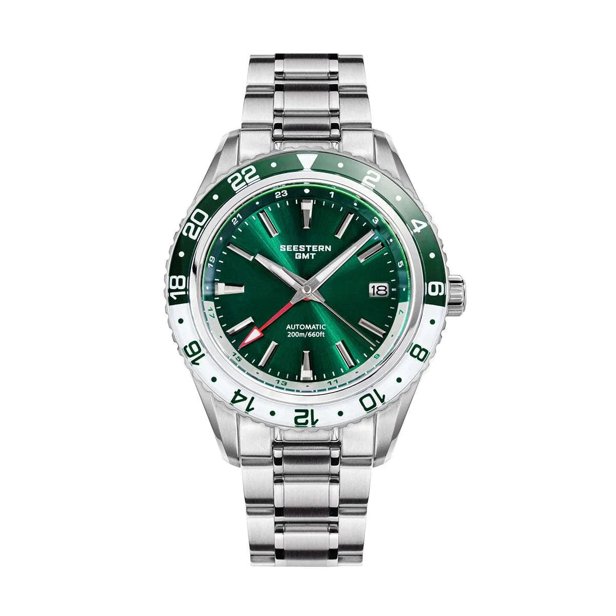 Automatic GMT Diver Watch NH34 Sapphire 200m Stainless Steel 41mm-Green