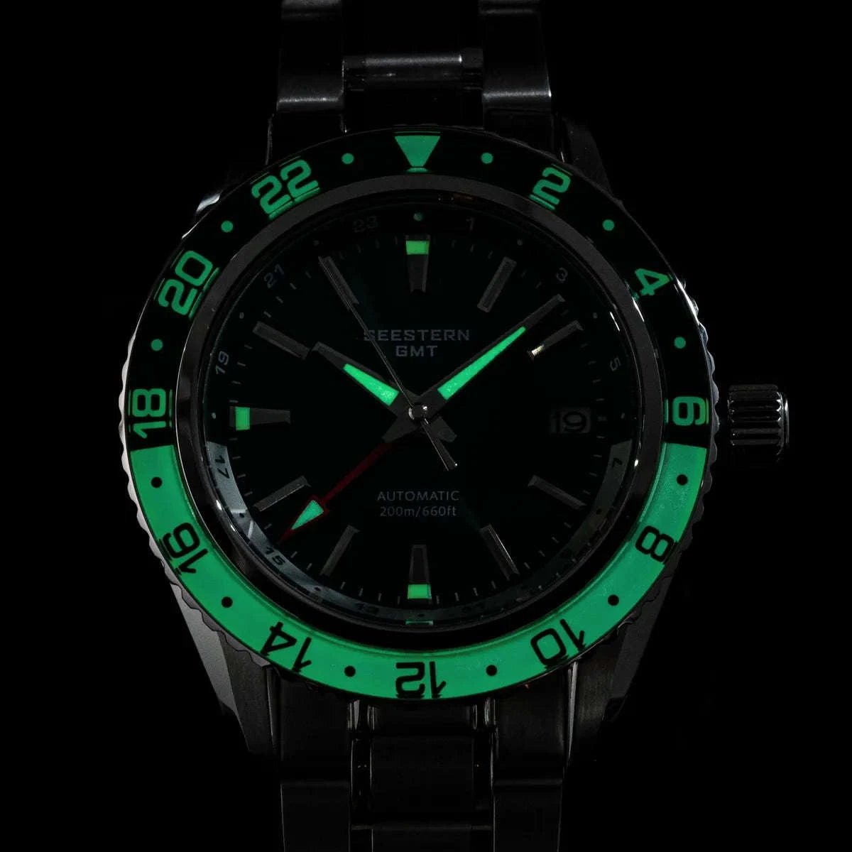 Automatic GMT Diver Watch NH34 Sapphire 200m Stainless Steel 41mm-Green