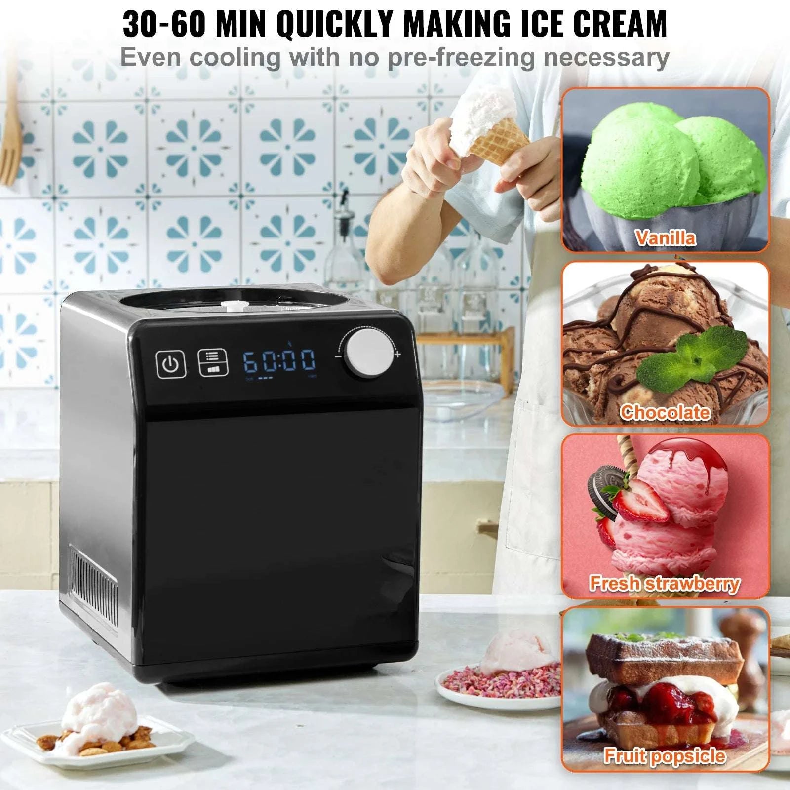 Automatic Ice Cream Maker 2QT with Built-In Compressor & 4 Modes-2QT / United States
