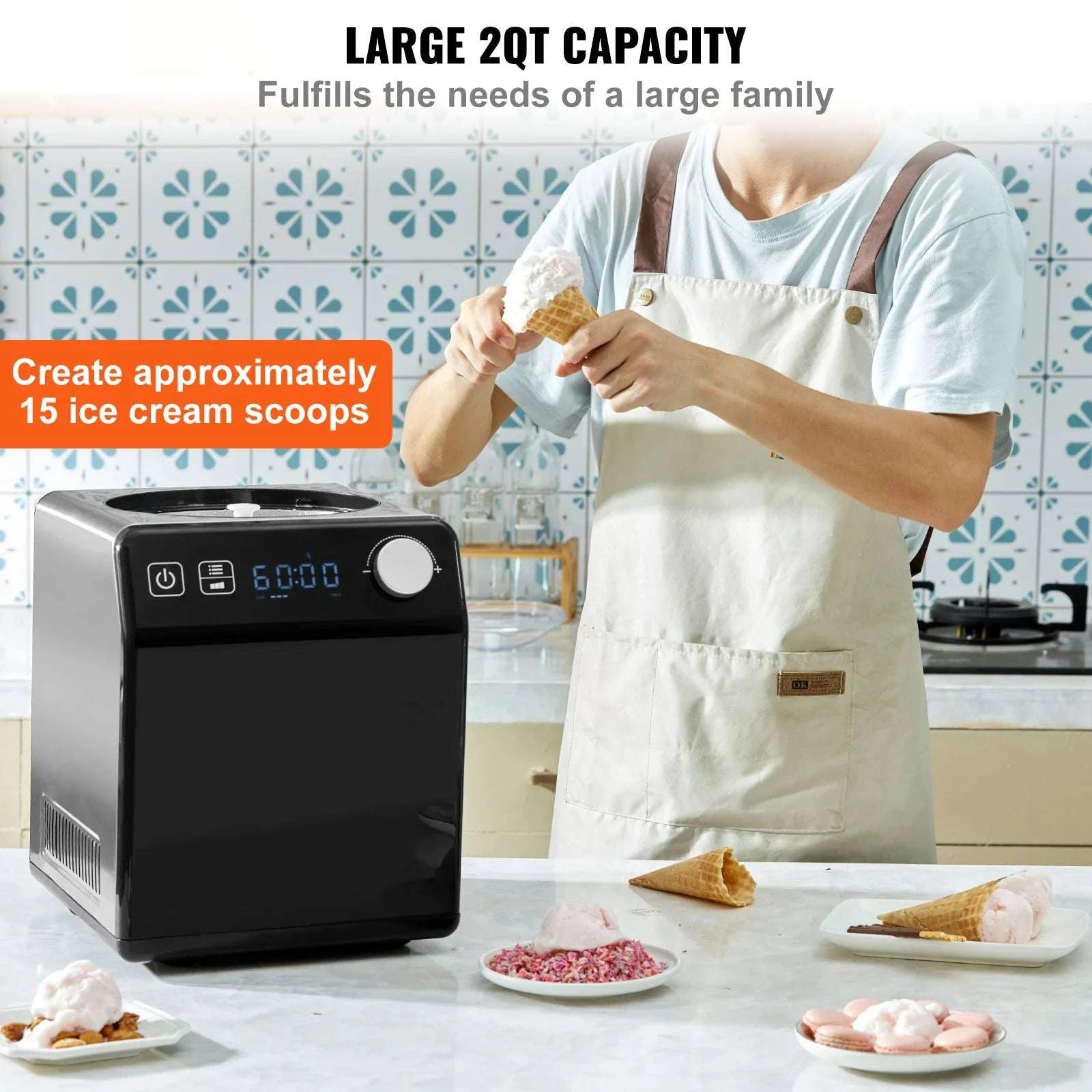 Automatic Ice Cream Maker 2QT with Built-In Compressor & 4 Modes-2QT / United States