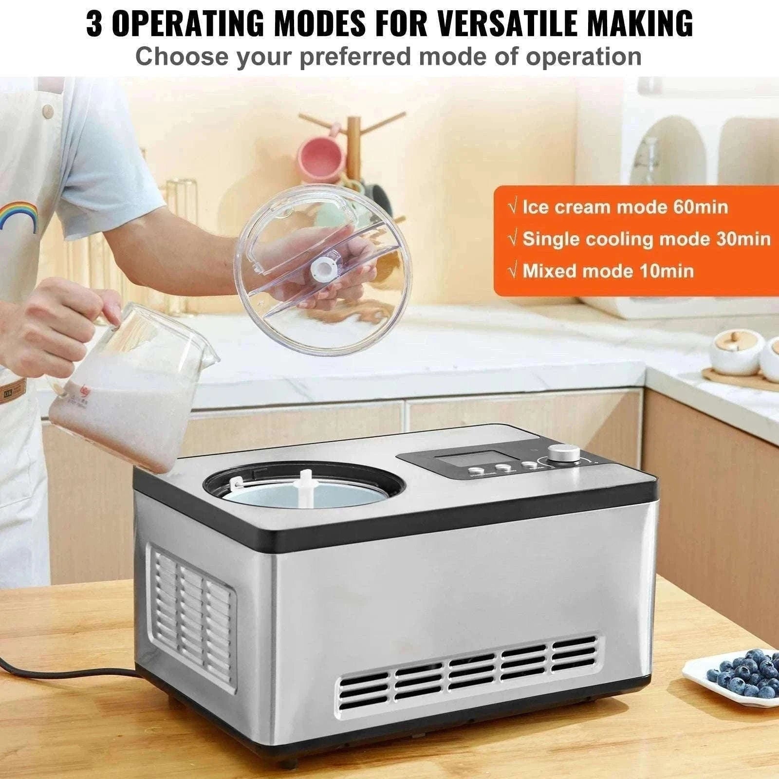 Automatic Ice Cream Maker 2Qt with Compressor No Pre-Freezing-spain