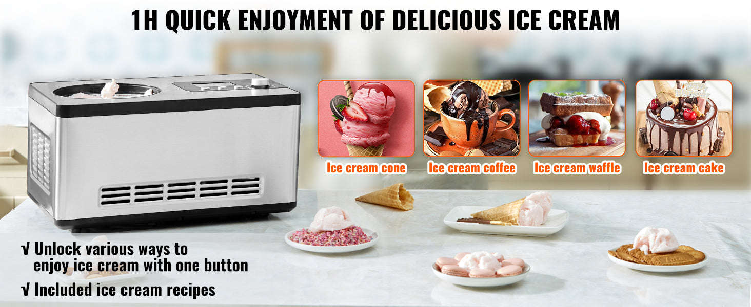 Automatic Ice Cream Maker with Built-in Compressor, 2 Quart, No Pre-Freezing-Poland