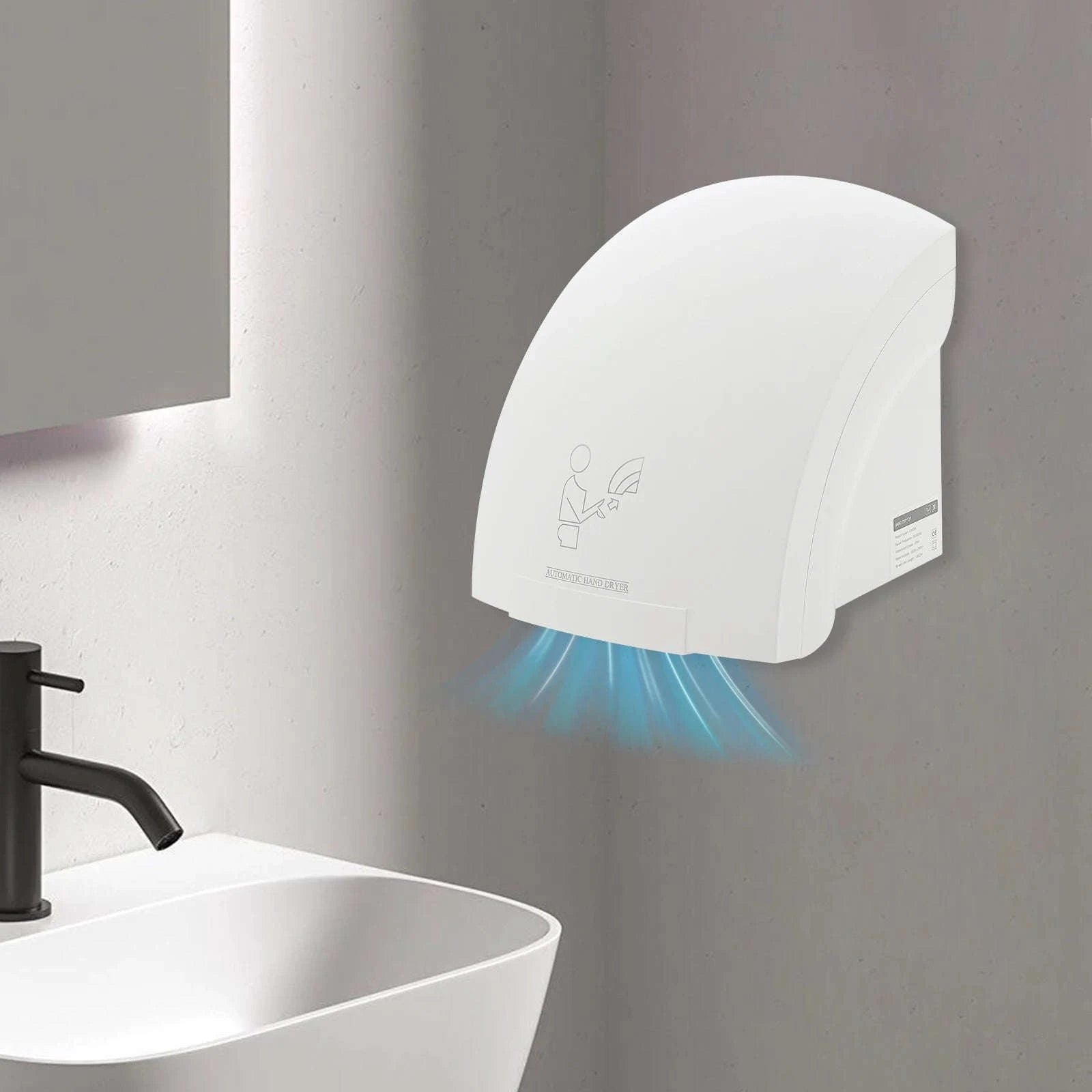 Automatic Infrared Hand Dryer 1200W Wall-Mounted Fast Drying-WHITE / United States
