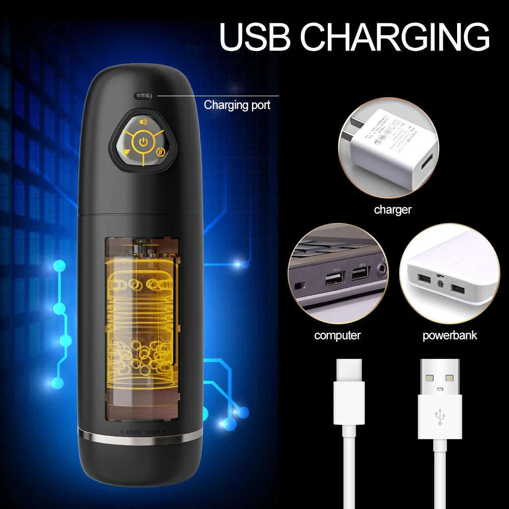 Automatic Male Masturbator Cup with Thrusting and Rotating Modes-No App Black 2