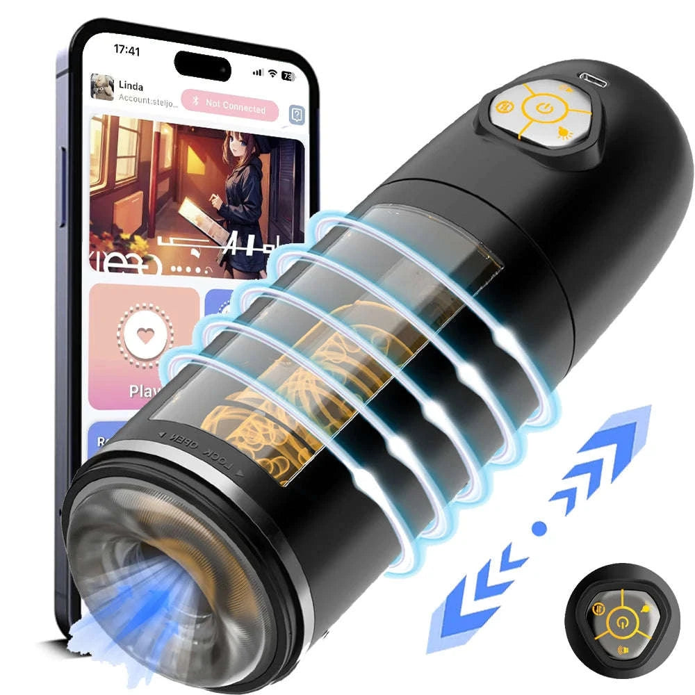 Automatic Male Masturbator Cup with Thrusting and Rotating Modes-No App Black 2