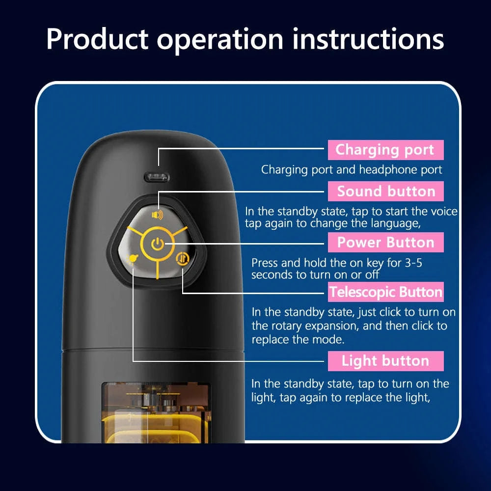 Automatic Male Masturbator Cup with Thrusting and Rotating Modes-No App Black 2