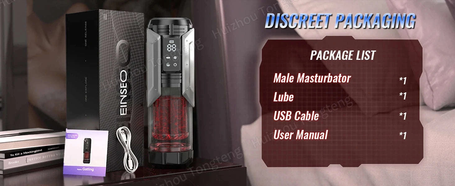 Automatic Male Masturbator Penis Pump with Thrusting and Suction Modes-APP Red Box