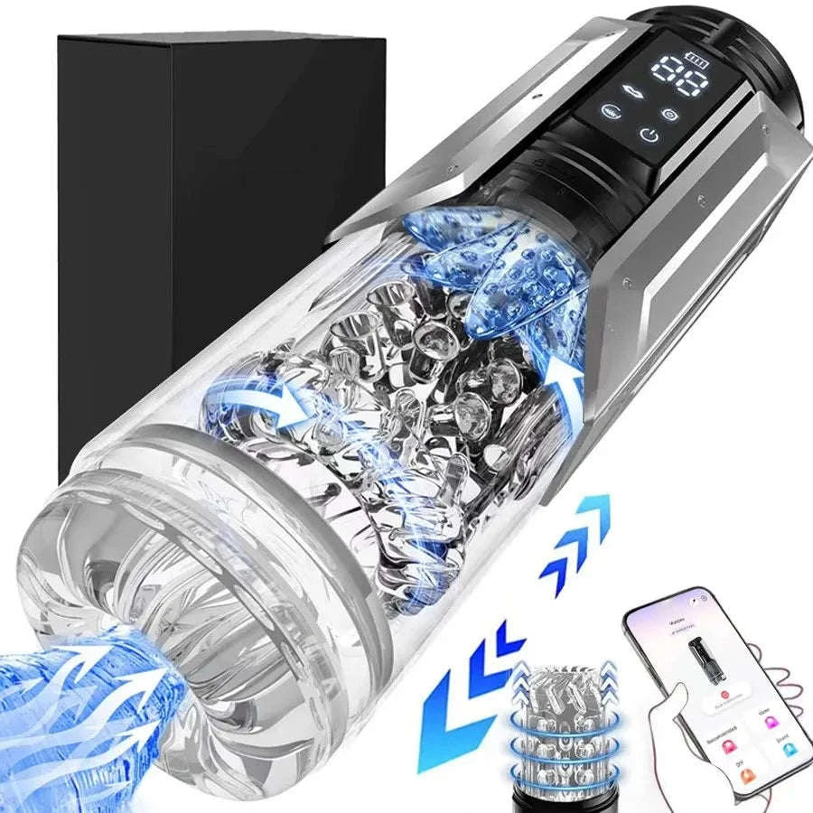 Automatic Male Masturbator Penis Pump with Thrusting and Suction Modes-APP Red Box