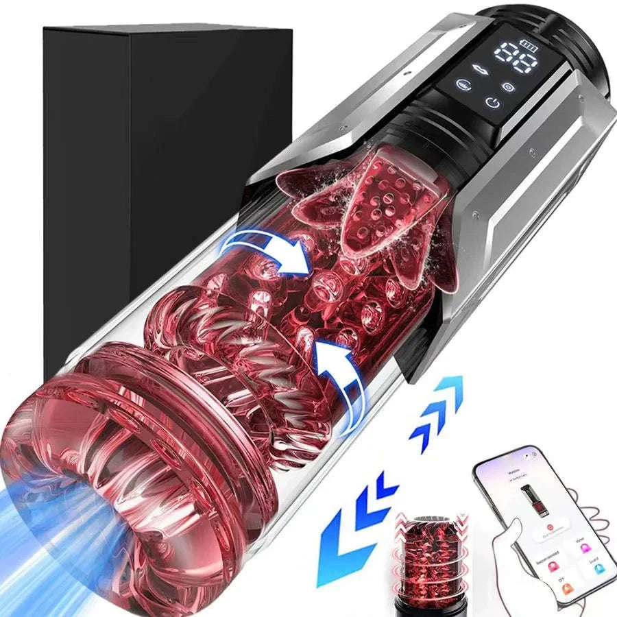 Automatic Male Masturbator Penis Pump with Thrusting and Suction Modes-APP Red Box